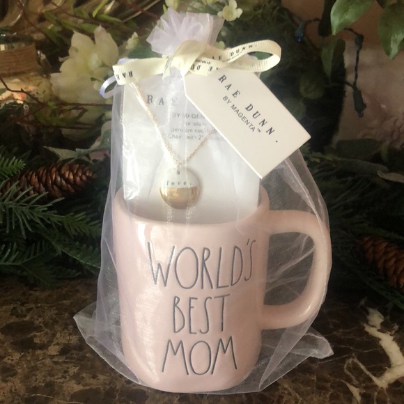 RAE DUNN PORCELAIN PANDANT NECKLACE W/ 17" CHAIN & 2" EXTENTION AND A PINK CUP - Picture 3 of 4